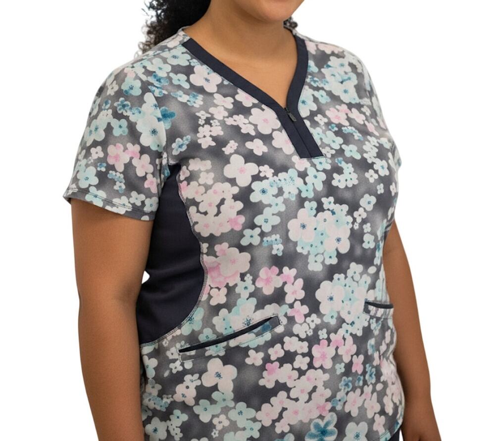 Scrub Top 2x 20/22 Healing Hands Purple Label Floral Mesh Panels Blue Pink Gray
